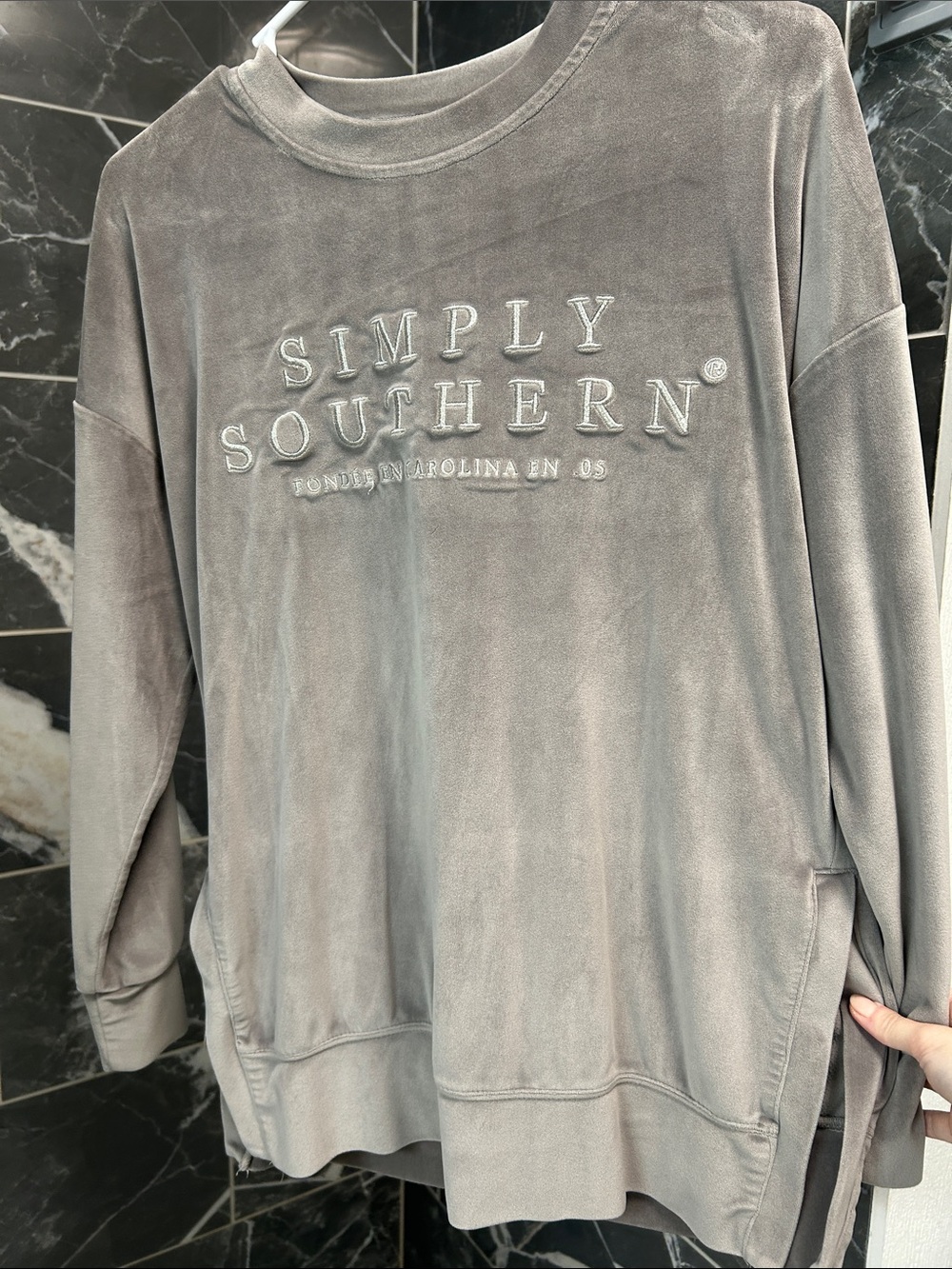 Simply Southern Women’s Taupe Crewneck Sweatshirt with Embroidered Logo